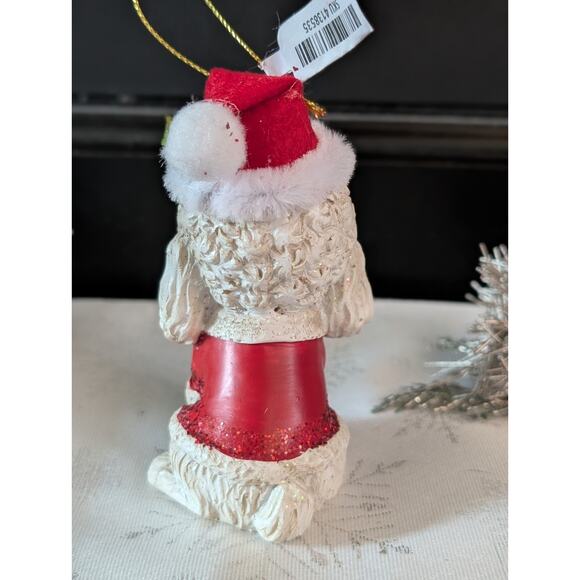 Pier 1 Christmas Poodle Dog Ornament Santa Hat Glitter Red Coat Holiday Decor - Picture 3 of 10